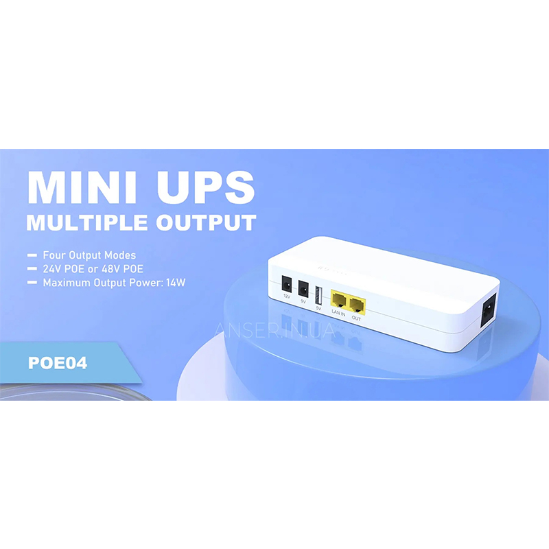 Джерело безперебійного живлення MINI UPS WGP POE04 8000mAh USB/DC:9V+12V/LAN IN/OUT (Білий) (48396) large popup